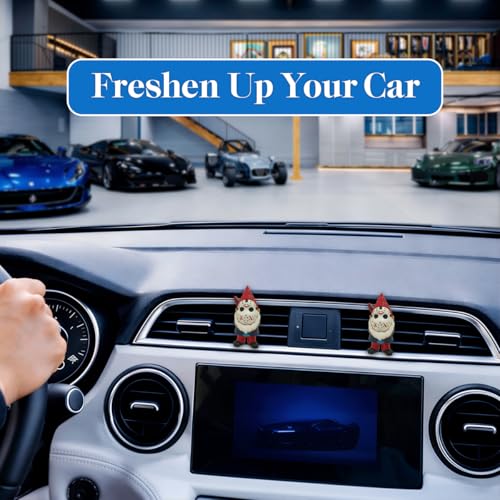 Image of GENANY 3D Resin Spooky Masked Gnome Car Air Freshener Vent Clip, Hand Painted Red Pointed Cap Garden Gnome Design, Gothic Automotive Freshener, Horror Car Accessories Gift