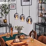  Suspension Vevino, lampe à suspension en métal/verre noir/chrome/transparent, luminaire au design rétro/vintage moderne avec abat-jour en verre (Ø 15 cm), hauteur max. 150 cm, 3 x E27, sans ampoule