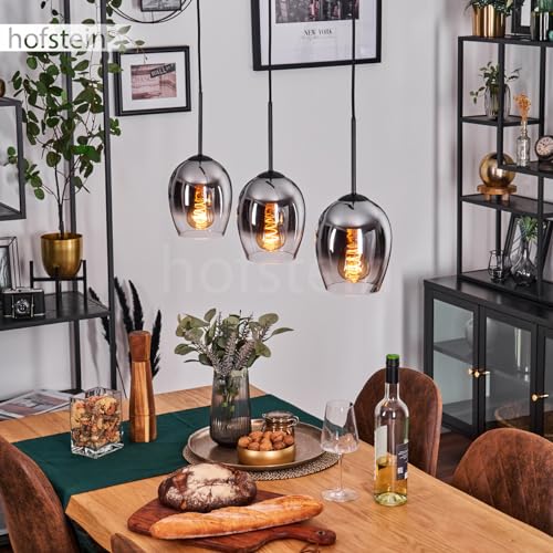 Suspension Vevino, lampe à suspension en métal/verre noir/chrome/transparent, luminaire au design rétro/vintage moderne avec abat-jour en verre (Ø 15 cm),...