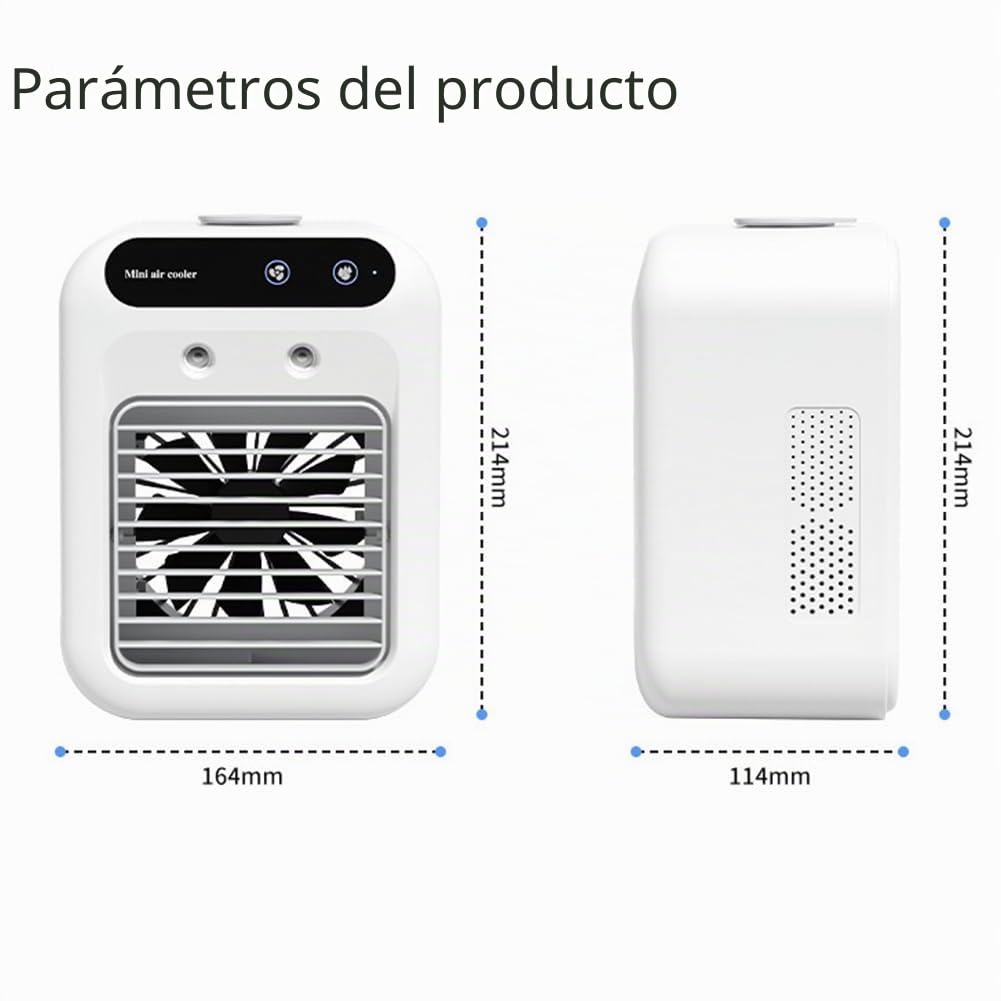 Aire acondicionado portátil recargable por USB, enfriador de espacio personal con batería de 1800 mAh, 2 velocidades de viento, 2 modos de pulverización