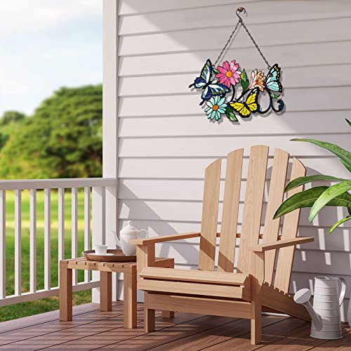 Blowind Metal Butterfly Wall Decor Art On The Bathroom Living Room Outdoor Fence Decorations With Sculpture Silhouette Ornament Branch Wall Hanging Sign For Balcony Garden Decor 15" X 12" (Butterfly Flowers) #TOP3