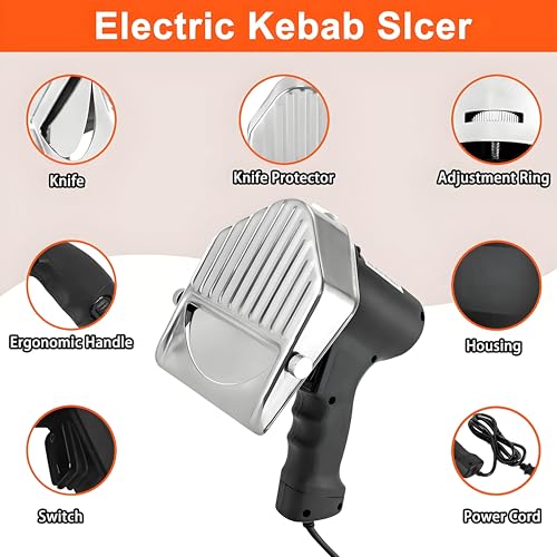 PioMue Handheld Electric Kebab Meat Slicer, Kebab Slicer Cutter Professional Electric Kebab Knife,80W, 2 Blades, for Lamb, Pork and Chicken Wired - Image 3