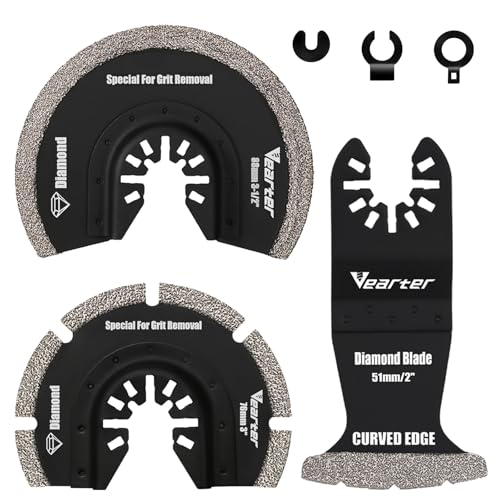 Vearter Lot de 3 outils multifonctions diamantés, adaptateur, lames de scie, oscillation pour carreaux en céramique, brique creuse, ciment, carrelage souple, maçonnerie