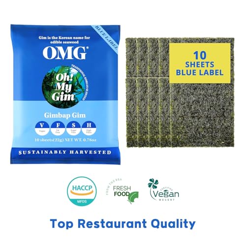 OMG [10er] Gerösteter Nori Blätter, Koreanische Lebensmittel, Gerösteter Seetang Blatter, Ganze Seealgen Algen Algenblätter Seaweed Yaki Noris Noriblätter, Sushi Reis Maki, Südkorea Premium Qualität