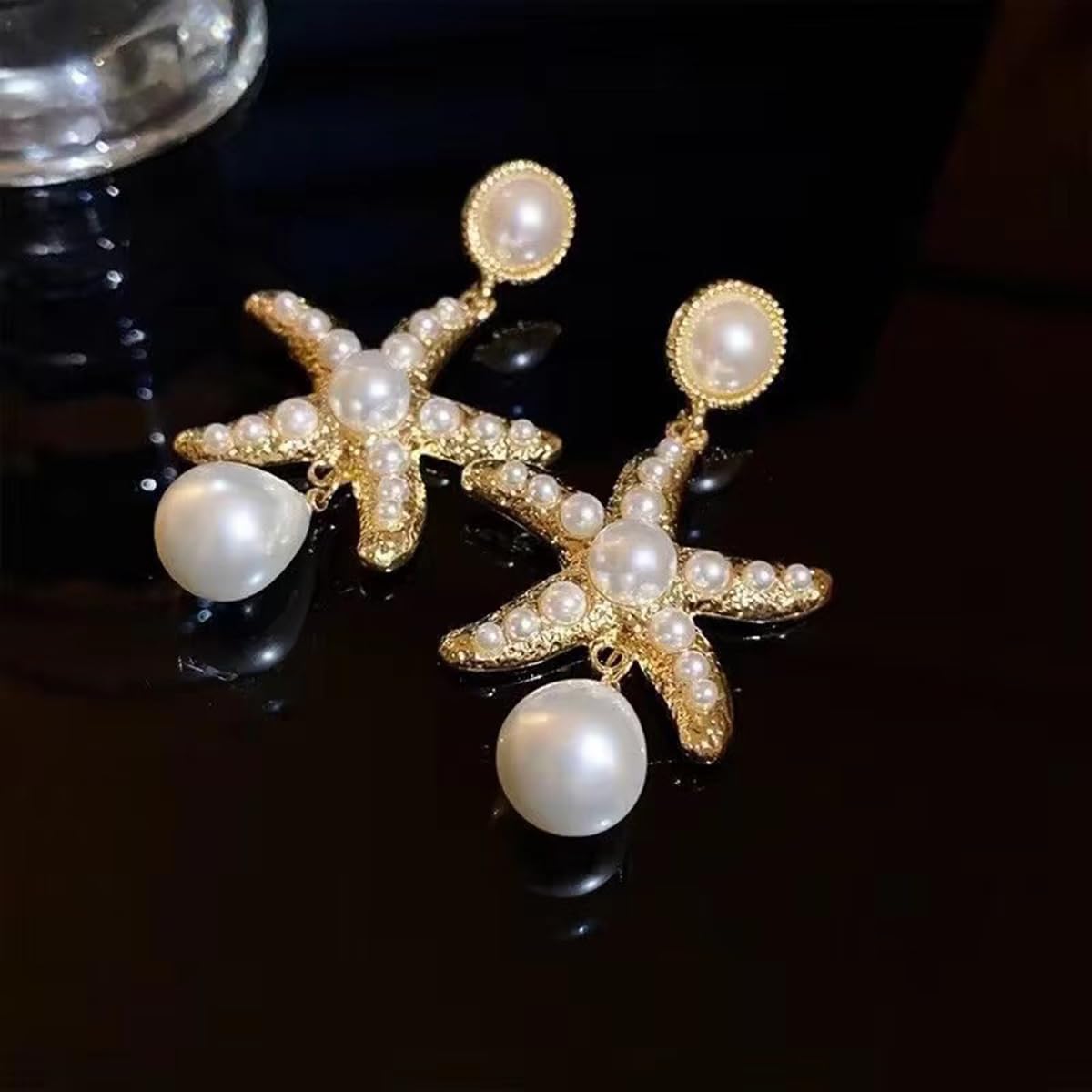 Starfish Shell Earrings for Women Gold Summer Beach Pearl Drop Dangle Blue Sea Star Dangle Earrings Ocean Jewelry - Image 5