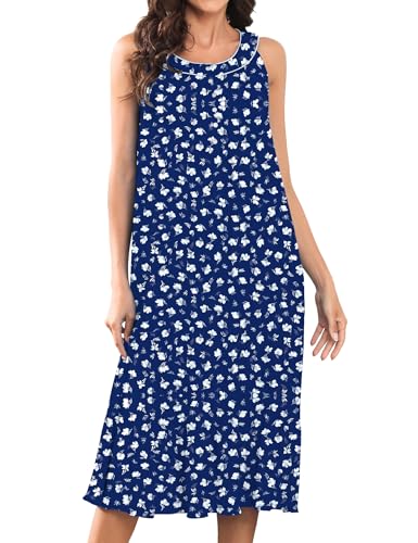 Image of MZROCR Cotton Nightgowns for Women Soft Sleeveless Night Gown for Adult Women Ruffle Sleepwear