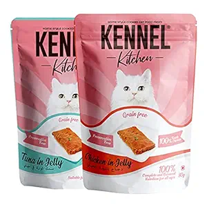 Kennel Kitchen Grain Free Wet Cat Food for Adults and Kittens, Chicken and Tuna in Jelly Combo, 12 Pouches (12 x 80 GMS)