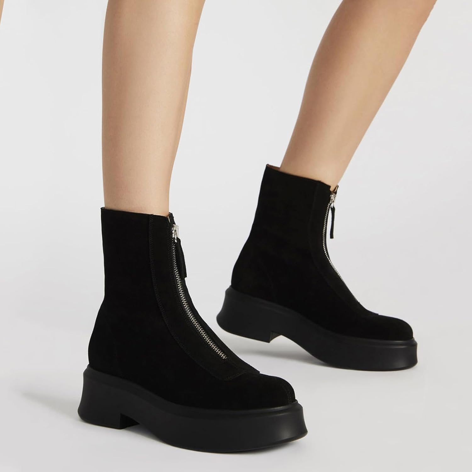 Women's Platform Ankle Boots Leather Boot Chelsea Booties Block Heel Round Toe Short Combat Boots Comfortable Zipper Winter Snow Boot Casual Dessy - Image 3