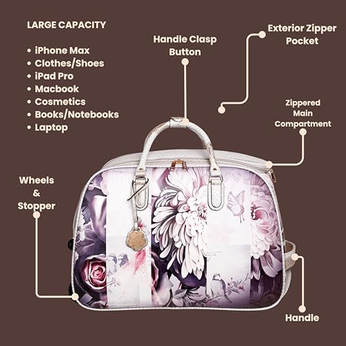 3-Piece Travel Set: Rolling Duffle, Overnight Tote, Wallet - Lightweight, Durable, Stylish - Grey & Royal Blue (Grey)3