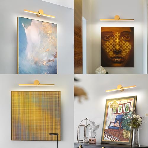 ZitoStory Battery Operated Picture Light for Wall with Remote,Wireless Dimmable Art Lights for Paintings Rechargeable Gallery Light Artwork Lighting for Canvas, Portrait (Gold,20\'\' Inch)