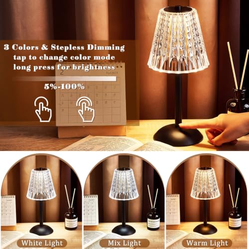 Image of Liliful 2 Pcs Cordless Table Lamp Rechargeable Touch LED Small Gold Portable Battery Operated USB-c Desk Lamp 3 Color Dimmable for Bedroom Living Room Dining (Black,Classic Style)