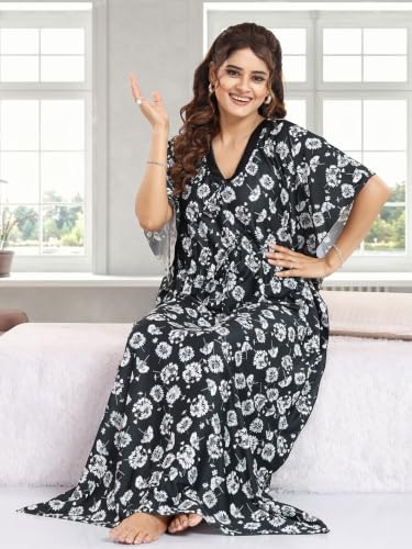 Image of Kaftan Printed Cotton Maxi Dress /Nighty /Nightdress for Ladies /Girls /Women | Free Size