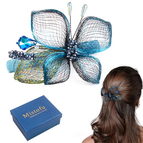 Mistofu 3.93Inch DIY Copper Wire Metal Hand-woven High-level design Barrettes Elegant Hair Accessories, Gifts for Women Girls (blue)