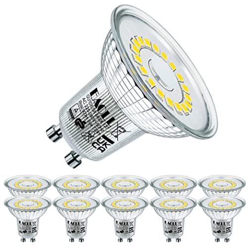EACLL GU10 LED Kaltweiss 5W Leuchtmittel 495 Lumen 6000K Birnen kann Ersetzen 50W Halogen. AC 230V Kein Strobe Strahler, Abstrahlwinkel 120 ° Reflektor Lampen, Kaltweiß Licht Spotleuchten, 10 Pack