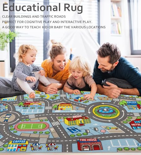 Capslpad Autoteppich Kinder 150x200cm rutschfest Kinderteppich Stadtplan Interaktive Spielteppich Waschbar Kreativ Pädagogisch Spielmatte für Kinder Teenager Kinderzimmer Spielzimmer Dekor,Hellblau