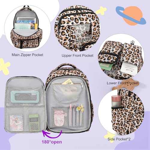 Leopard Backpack for Girls Refrigerator Door School Bag for Kids Teen Women Casual Travel Daypacks3