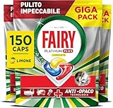 Fairy Platinum Detersivo Pastiglie Lavastoviglie Plus Complete, Brillantante, 150 Capsule, Limone, Tecnologia Anti-Opaco, Contro Il Grasso e le Incrostazioni Ostinate Anche Nei Cicli Brevi