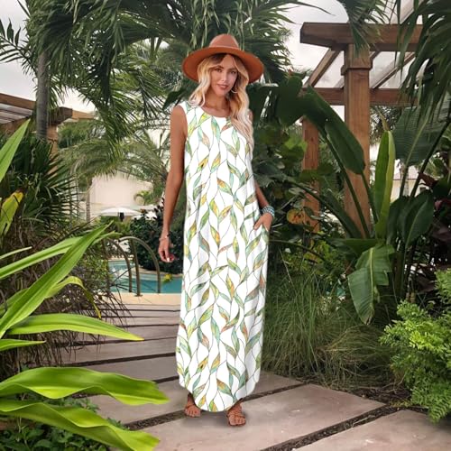 Image of FANDEE Women's Casual Summer Loose Sunresses Long Dresses Sleeveless Split Maxi Beach Dress with Pockets