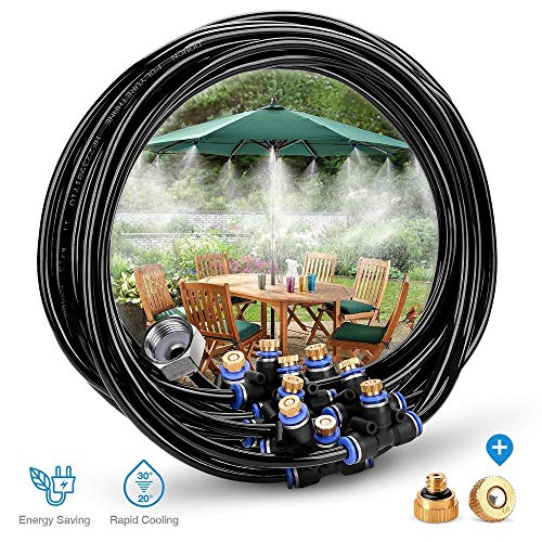 Preisvergleich Produktbild LINGKY Bewässerungssystem, Luftnebel-Kit für Außenkühlung - 8-m-Nebelleitung + 9 Metallnebeldüsen + EIN Messingadapter für die Außenterrasse Gartenbewässerung Reptilien-Mückenschutz