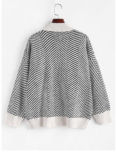 Image of ZAFUL Women's Striped Cardigan Button Up Open Front Knit Oversized Sweater