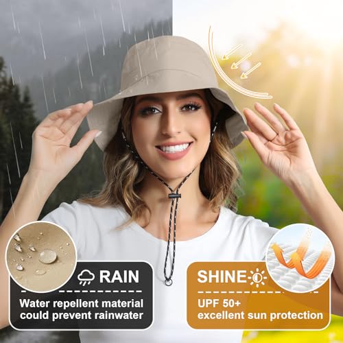 Royal Matrix Packable Bucket Hat For Women With Neck Flap Uv Protection Sun Hat Waterproof Wide Brim Fishing Hat Beige thumb #5