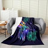 Erosebridal Hummingbird Fleece Blanket, Lighted Birds with Floral Pattern Throw Blanket, Green Botanical Flower Print Fuzzy Blanket, Ultra Soft Sparkle Galaxy Flannel Blanket, 40'X50'