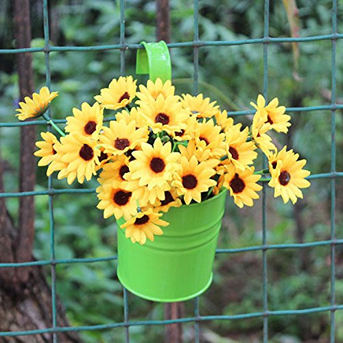 LOVOUS 6.3" x 4.7" x 5.3" Large 3 PCS Iron Hanging Flower Pots Balcony Garden Plant Planter, Wall Hanging Metal Bucket Flower Holders (Assorted Color 3pcs) - Thumbnail 3