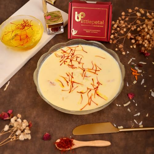 Image of Little Petal Brand Kashmiri Kesar Saffron Original 0.5gram - Premium A+++ Grade in Gift Box, 100% Pure, Handpicked for Flavor & Aroma, Ideal for Cooking & Sweets - Pack of 1(Pack of 1(0.5gram))