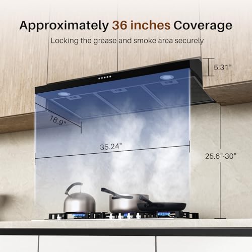 FIREGAS Black Under Cabinet Range Hood 36 Inch, Ducted/Ductless Convertible Kitchen Hood with 3 Speed Exhaust Fan, 300 CFM, LED Lights, Brushlesss DC Motor Vent Hood for Kitchen by FIREGAS - Image 4