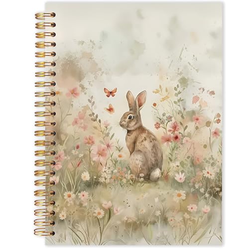 AQYIP Vintage Floral Bunny Spiral Notebook, Gifts for Bunny Lovers