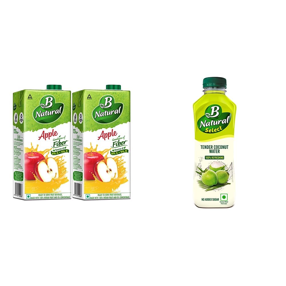 B Natural Apple Juice 1L, (Pack of 2) & B Natural Select Tender Coconut Water, 750ml, No Added