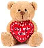 BRUBAKER Teddybär mit Herz Rot - TUT Mir leid! - 25 cm Teddy Plüschbär - Kuscheltier Geschenk für Entschuldigungen - Schmusetier - Stofftier Plüschteddy - Braun Hellbraun