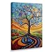 Cool Colorful Boho Abstract Picture Wall Decor Framed Fantasy Texture Blooming Tree of Life Graffiti Canvas Wall Art Modern Prints Poster Country Painting for Living Room Bathroom Bedroom (12"x16")