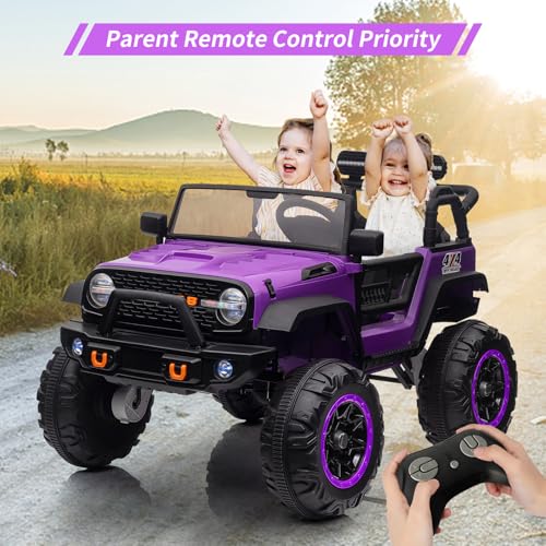 24V Ride on Car Toys, Remote Control 4 Wheels Electric Power Car for Toddlers Kids Boys Girls, 2 Seater Motorized Ride on Cars Vehicle, Purple