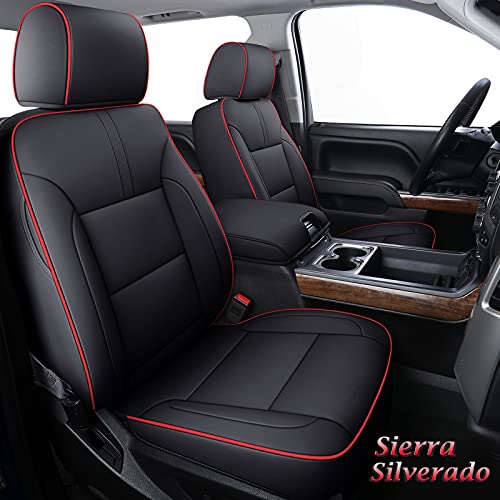 Coverado Chevy Silverado GMC Sierra Seat Covers Fit 2014-2018 1500 2015-2019 2500HD 3500HD, Waterproof Leather Full Set Car Seat Protectors Compatible with Crew Double Extended Cab(Red)