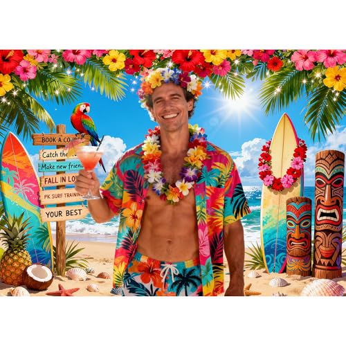 Fondo playero hawaiano 7x5 pies con cinta miniatura 6
