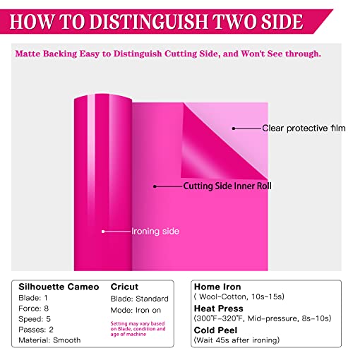 Image of HTVRONT HTV Pink Heat Transfer Vinyl Roll - 12in x10ft | HTV Roll Easy to Cut & Weed for Heat Apply Vinyl Design (Hot Pink) Compatible with All Cutting Machine Iron on Vinyl