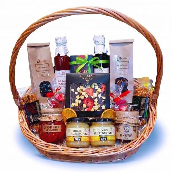 Mega gesunder Geschenkkorb Geschenk – Honig, Konfitüren, Schokolade & erlesene Teespezialitäten zum Muttertag, Geburtstag für Mama Oma Opa Lehrer