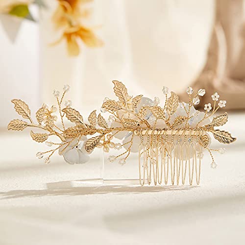 Aw Bridal Rhinestone Pearls Bridal Hair Comb White Flower Wedding Hair Pieces Pearl Hair Side Comb Wedding Hair Accessories For Brides (Silver) #TOP5