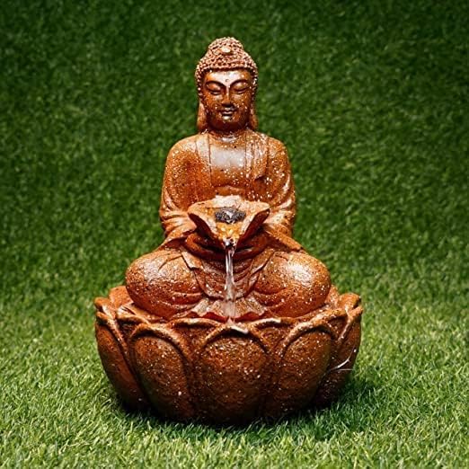Golden Brown Polyresin Tabletop Ganesha 3 Step Indoor Water Fountain for Home Decor (Brown)-image-14