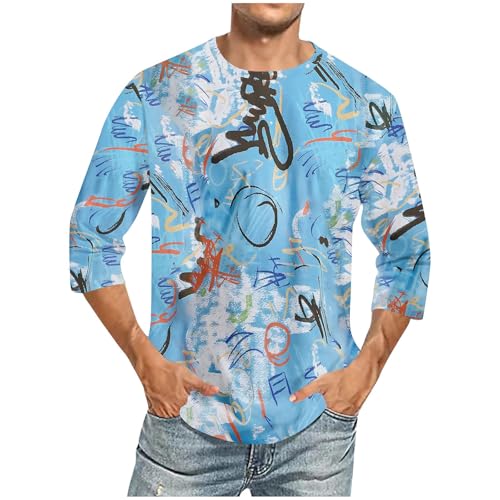 Men's Graffiti Shirt 3/4 Sleeve Art Print Graphic Tee Casual Pullover Streetwear Hip Hop Tops
