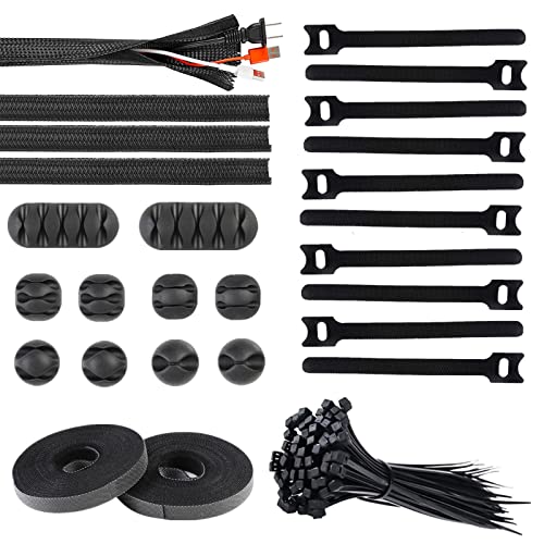 Surflyee 126 Stück kabelmanagement Kit, Inklusive 4 Kabelkanal, 10 Kabelhalter, 10 Stück und 2 Rolle Selbstklebende Kabelbinder, 100 Selbstsichernde Kabelbinder, Kabel-Organizer für Zuhause und Büro Cover