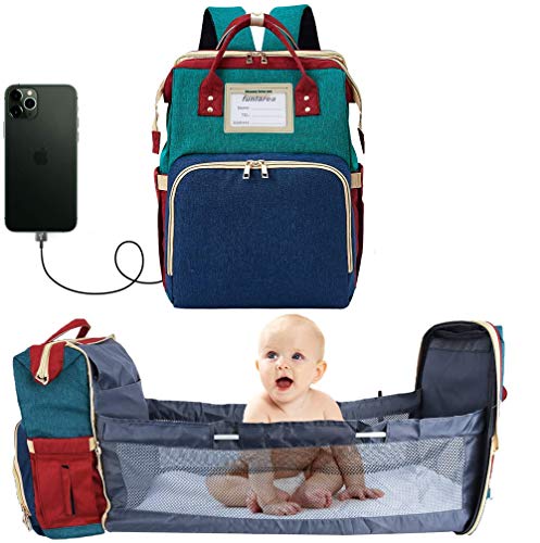 Bolsa de pañales para bebé, multifuncional, portátil, plegable, cuna, cama USB, cable de carga de alta capacidad, bolsa para cambiar pañales, bolsas adecuadas para padres para usar cuando salen