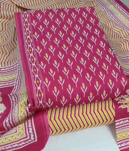 Image of DRAVINAM Trends Women's Premium Cambric Cotton Jaipuri Printed Unstitched Salwar Suit Dress Material with Mulmul Cotton Dupatta