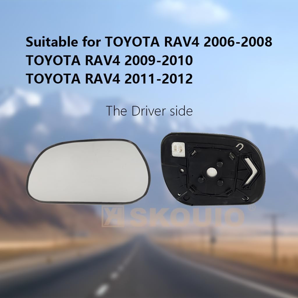 Driver Side Mirror Replacement Glass for Toyota RAV4 2006-2012, Automotive Exterior Heated Left Side View Mirror Glass for Toyota RAV4 2006 2007 2008 2009 2010 2011 2012