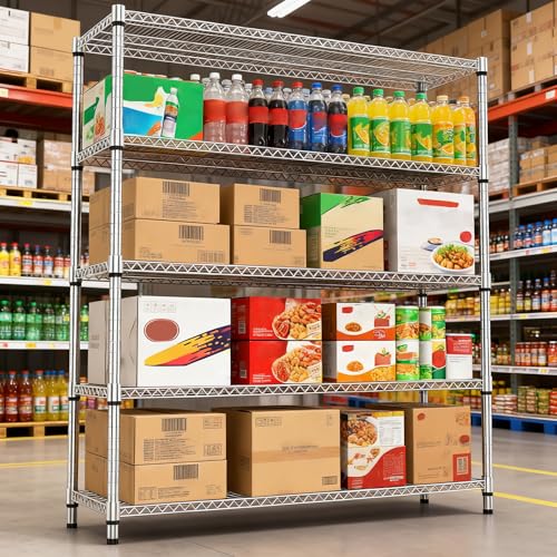 Image of M MZG 5 Tiers Shelf 3300 lbs Steel Storage Shelving Utility Shelving Unit Steel Organizer Wire Rack for Home,Kitchen,Office,Garage Chrome 17.7 inch D x 59.1 inch W x 70.3 inch H