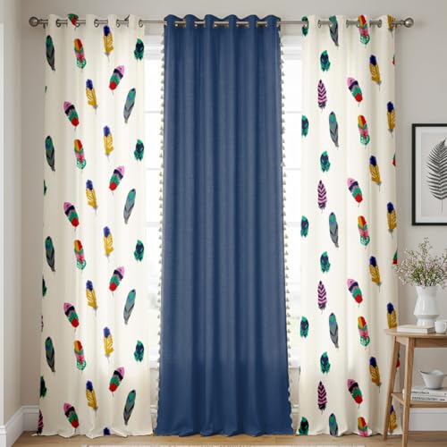 Image of Urban Space Floral Cotton Curtains For Window,Combo Set Of 3 Curtains 5 Feet Long,60-65% Room Darkening Curtain,Tieback&Eyelets Included With Curtains For Home Decor (Dream Catcher),Multicolor