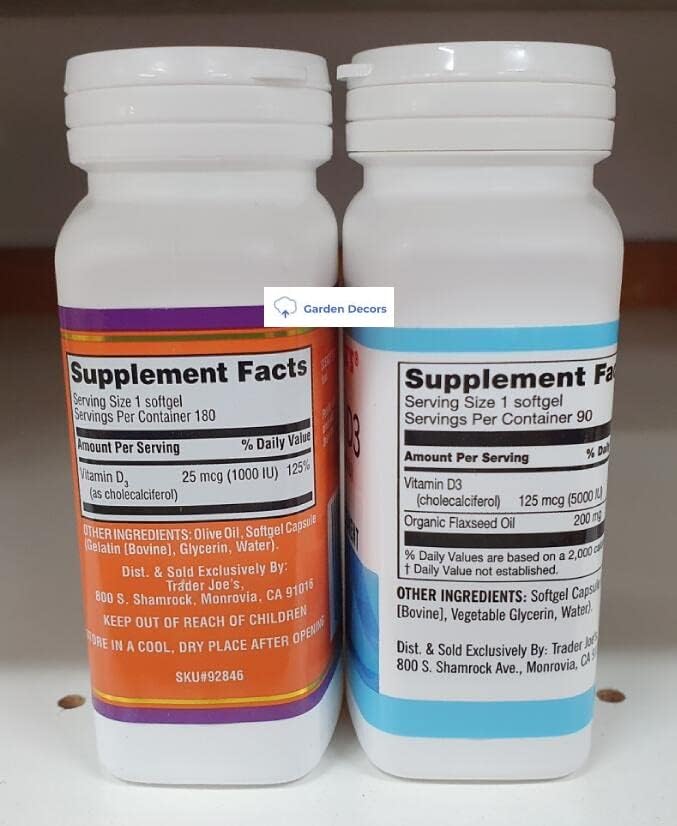 Trader Joe's2 Trader Joe’s Vitamin D 25 MCG & Vitamin D3 125 MCG Dietary Supplement (Two Bottles)