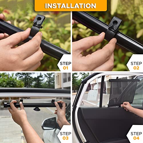 Econour Car Side Window Sun Shade (4 Pack 15"X17") + Clips For Roller Sunshade (10 Pieces) | Strong And Tough Hooks To Hold Your Roller Shade In Place #TOP2