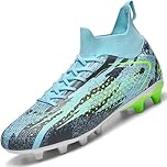 situkeke Mens Football Boots Spike High Top Football Shoes Astro Turf Trainers Soccer Cleats Boy's Professional Athletic Shoes,Blue,EU43